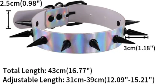 Vista 2 de FM FM42 Gargantilla holográfica multicolor de PU en tono negro con remaches con picos punk rock gótico