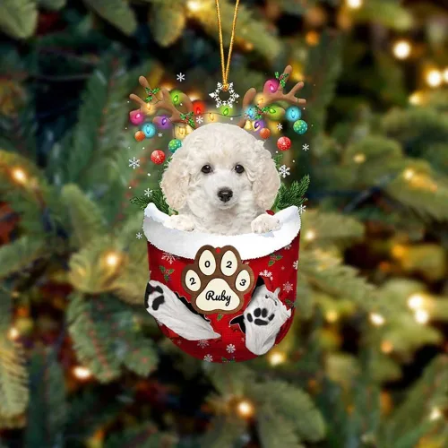 Vista 22 de Adornos personalizados de Pug cervatillo – Decoración personalizada para árbol de Navidad con patas de bolsillo de nieve