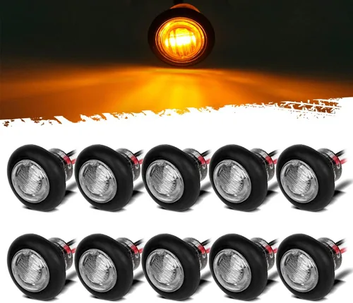 Vista 10 de Partsam 10 luces de marcador LED ámbar redondas de 3/4 pulgadas, luces de señal de giro de 3 cables para camioneta remolque, sellado impermeable