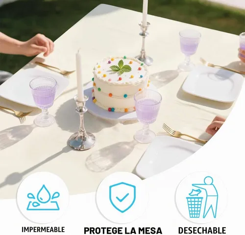 Vista 4 de Paquete de 2 Manteles de Plástico Beige Desechables Cubiertas de Mesa Mantel Rectangular Beige para Fiesta Baby Shower Boda Cumpleaños Mantel