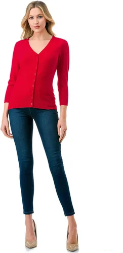 Vista 5 de Suéter de punto con botones y manga 34 con cuello en V para mujer (S-XXL)