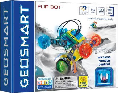 Vista 3 de GeoSmart Flip Bot - Construye vehículos geomagnéticos controlados a distancia con este juego de construcción magnético centrado en STEM con motores