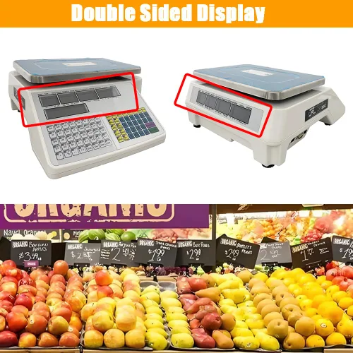 Vista 2 de INTBUYING Escala de computación de precios digitales Comida comercial Carne Escala de fruta Escala de cinco ventanas sin poste Impresora térmica