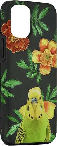 Vista 3 de iPhone 15 Parakeet Budgie Marigolds Orange Yellow Plant Pattern Case