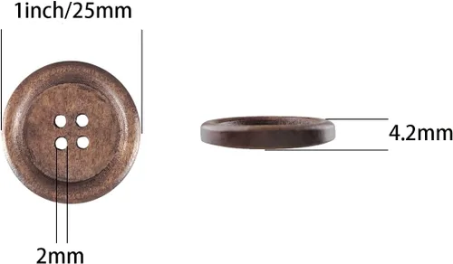 Vista 7 de MTCELL 50 botones clásicos de madera, 1 pulgada (0.984 in) de diámetro, marrón, para proyectos de costura