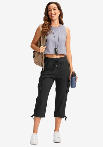Vista 5 de Soothfeel Pantalones capri tipo cargo para mujer con 6 bolsillos, ligeros, de secado rápido, para viajes, senderismo, verano, para mujer
