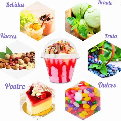 Vista 3 de Szsrcywd 50 Piezas Vasos de Plástico Transparente de 6 oz con Tapas de Cúpula, Vaso de Parfait Transparente, Vasos de Postre Desechables para Fruta