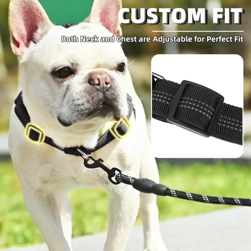 Vista 3 de PUPTECK Arnés sin tirones para perros grandes, chaleco arnés reflectante ajustable para mascotas con asa elástica, arnés a prueba de escape sin Negro