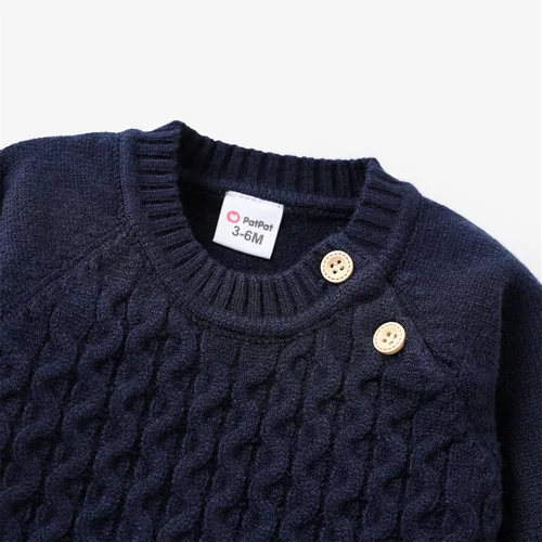 Vista 3 de PATPAT Baby Pullover Crewneck Sweater Long Sleeve Solid Color Infant Fall Winter Warm Clothes