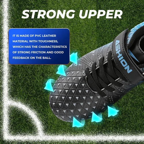 Vista 5 de ASHION Botines de fútbol unisex para niños y niñas, para césped firme, sin atar, zapatos de fútbol duraderos