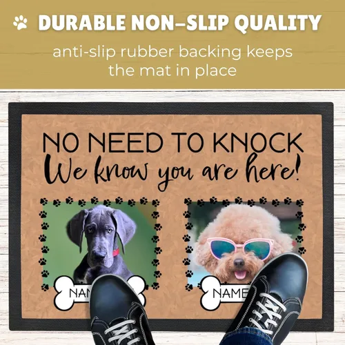 Vista 4 de Tapete personalizado para puerta de perro con foto y nombre, tapete de bienvenida personalizado, tapete para puerta delantera, no es necesario