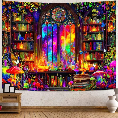 Vista 17 de Spenlife Blacklight - Fantástico tapiz de gato negro, tapiz de pared de gato reactivo que brilla con rayos UV para decoración de habitación, tapiz