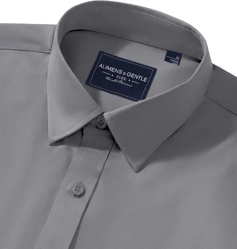 Vista 15 de Alimens & Gentle Camisas de vestir para hombre, manga larga, elásticas, sin arrugas, con botones
