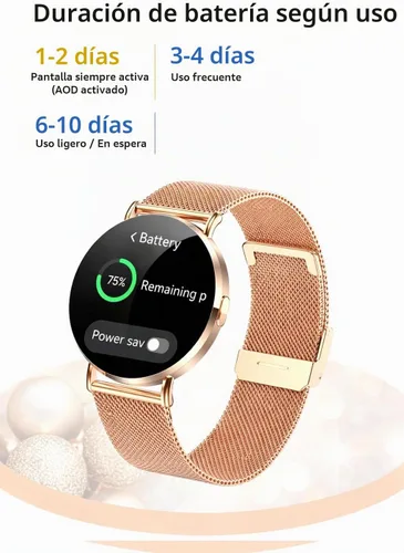 Vista 7 de Reloj inteligente pequeño para mujer, color oro rosa de 1.614 in, ultrafino, con cara redonda, para muñecas pequeñas y mujeres pequeñas, responde