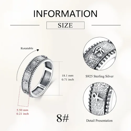 Vista 4 de POPLYKE Anillos giratorios giratorios de plata de ley para mujeres y hombres, para aliviar la preocupación y el estrés, regalo ankh