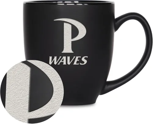 Vista 31 de Rico Industries - Taza de cerámica mate negra con grabado láser estándar de 15oz para NCAA (escuelas T & U) - Para bebidas calientes o frías