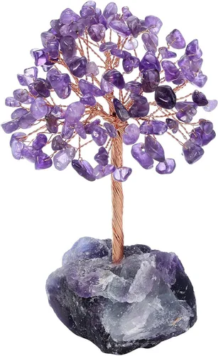 Vista 6 de Jovivi Paquete – 2 artículos de racimos de amatista, cristales naturales de geoda cruda Healng piedra + árbol de cristal de amatista cristales