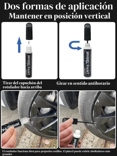 Vista 6 de SYOAUTO Pintura de retoque de borde negro brillante, bolígrafo de pintura de retoque de reparación de arañazos de rueda de automóvil, pintura