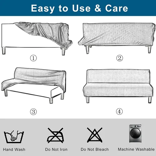Vista 6 de WOMACO Funda Elástica para Futón Fundas para Sofá Cama Tamaño Full Twin Queen Negro Sin Brazos Protector de Sofá Loveseat con Fondo Elástico