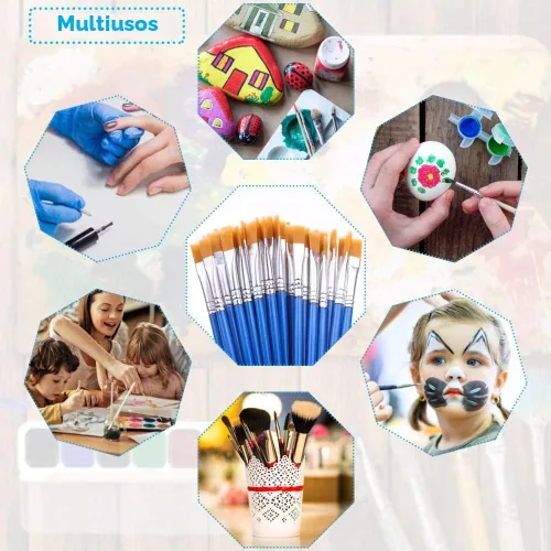 Vista 5 de 50 piezas de pinceles planos para retoques, Anezus pequeños pinceles de pintura para aulas, pinceles de manualidades para pintura acrílica