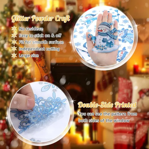Vista 4 de Calcomanías de ventana de Navidad para vidrio, pegatinas de muñeco de nieve para ventana, polvo de brillo, etiquetas adhesivas estáticas de brillo