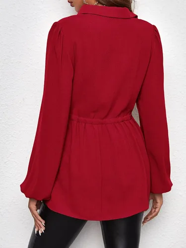 Vista 2 de MakeMeChic Camisas de maternidad para mujer, casual, manga farol, con botones, blusa con cinturón