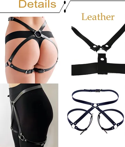 Vista 5 de Cadenas de cuerpo de cuero punk, arnés sexy para el vientre, cinturón gótico, fiesta, rave, muslo, pierna, liguero, accesorios de joyería