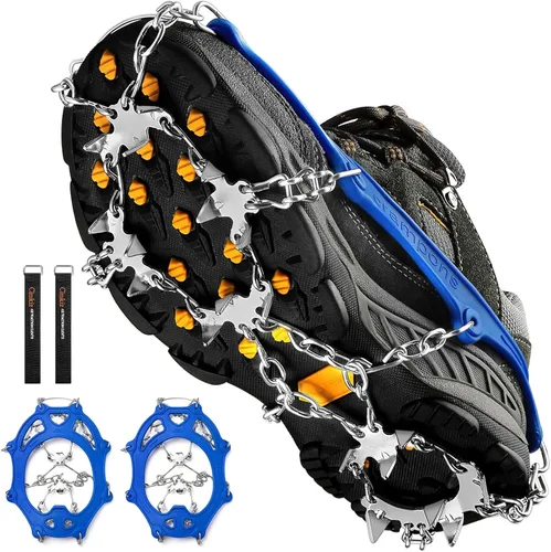 Vista 9 de Crampones para la nieve o el hielo, mejor tracción, buen agarre para botas, para hombre o mujer, antideslizantes, con 19 puntas de acero inoxidable