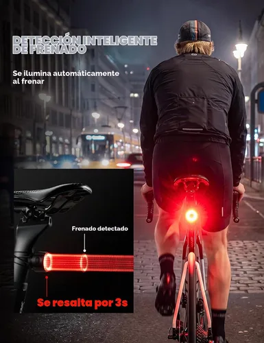 Vista 4 de ROCKBROS Luz trasera de bicicleta inteligente, ángulo ajustable y doble montaje luces traseras de bicicleta, cuentas potentes con diseño óptico
