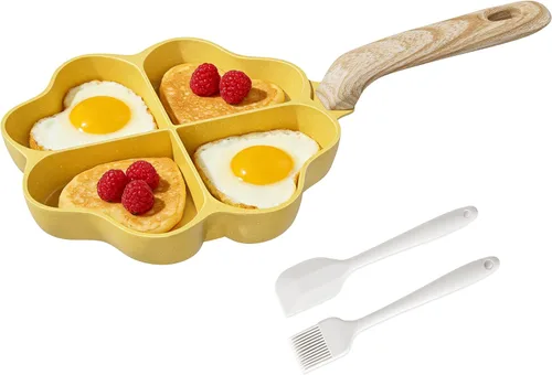 Vista 9 de MOKIKA Sartén antiadherente para tortilla de huevos con secciones de corazón, 4 tazas en forma de corazón, sartén dividida adecuada para estufa