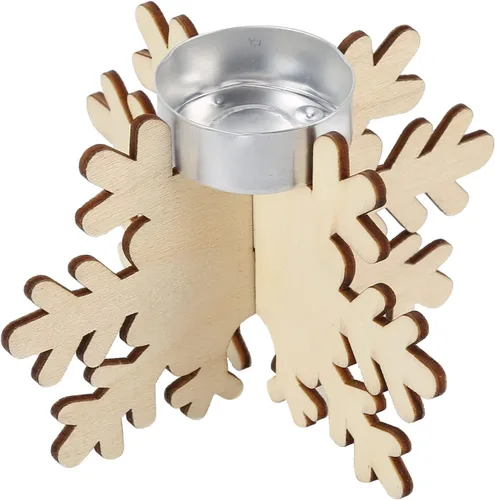 Vista 7 de Portavelas de madera con forma de copo de nieve, decoración de mesa de comedor, candelabro de Navidad de copo de nieve de madera elegante