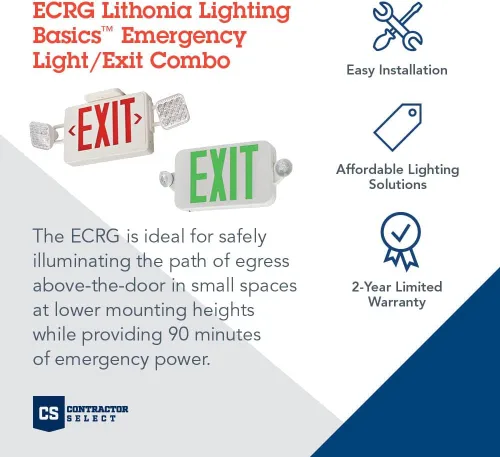 Vista 3 de Lithonia Lighting ECRG BasicsTM - Combo de luz de emergencia/salida y luz de emergencia LED cuántica, prueba manual, 220 lúmenes