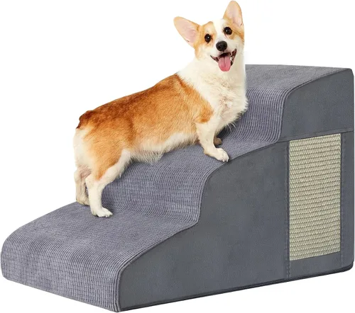Vista 19 de Escaleras de perro para cama, escaleras para perros pequeños, rampa para perros de 2 peldaños para cama, sofá, sillón y sillas, diseño Beige