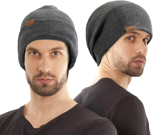 Vista 2 de Gorro de invierno para hombre, gorro de punto térmico con puños, regalos cálidos para mujer