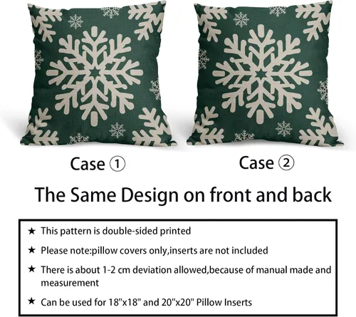 Vista 54 de Fundas de almohada decorativas de Navidad negras 40x40 cm con copos de nieve blancos de Navidad, juego de 2, temática rústica de invierno