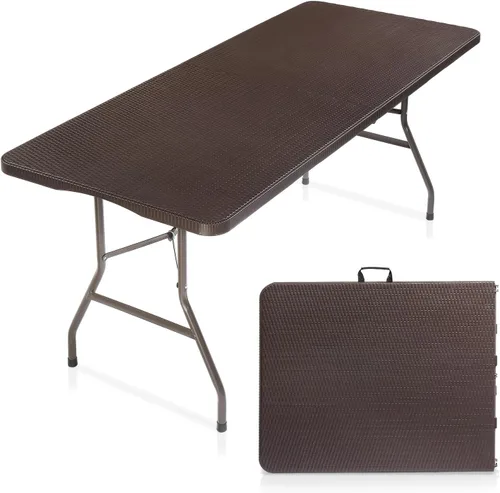 Vista 12 de Vingli - Mesa plegable de 4 pies de plástico para camping, altura ajustable en 3 niveles, portátil para interiores/exteriores, mesa de fiesta Negro