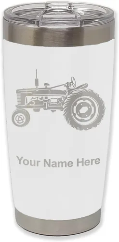 Vista 30 de LaserGram Vaso aislado al vacío de 20 onzas, Old Farm Tractor, grabado personalizado incluido (negro)