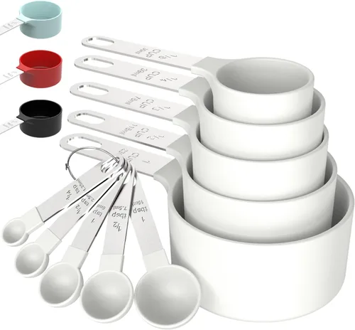 Vista 10 de TILUCK Juego de tazas y cucharas medidoras, tazas y cucharas apilables, tazas medidoras anidables con mango de acero inoxidable, accesorios de Negro