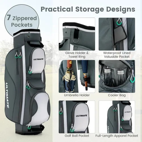 Vista 3 de Goplus Bolsa de carrito de golf con 14 divisores superiores, bolsa de golf con 7 bolsillos con cremallera, bolsa refrigerante, capucha para lluvia