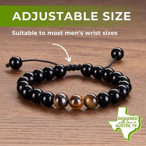 Vista 5 de Rosa Vila Men's Bracelets, Bracelets for Men, Husband, Boyfriend, Son, Gifts For Him, Birthday, Anniversary, Christmas, Tiger Eye & Black Agate