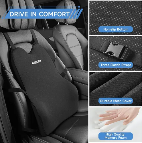 Vista 3 de Teemour Almohada de apoyo lumbar para automóvil, camión, accesorios de espuma viscoelástica, cojín de respaldo para asiento de conducción, soporte