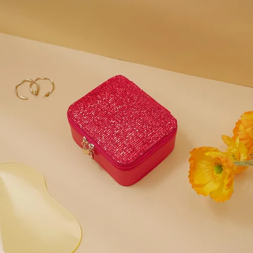 Vista 2 de AILONMEI Pequeña caja organizadora de joyas para mujeres, minicajas de joyería de cuero portátiles, almacenamiento de aretes, anillos de viaje