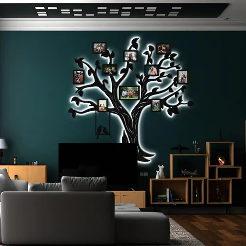 Vista 9 de JustLikeWood Calcomanías de pared de árbol genealógico de madera 3D LED de 51 x 50 pulgadas con marco, decoración de pared para sala de estar