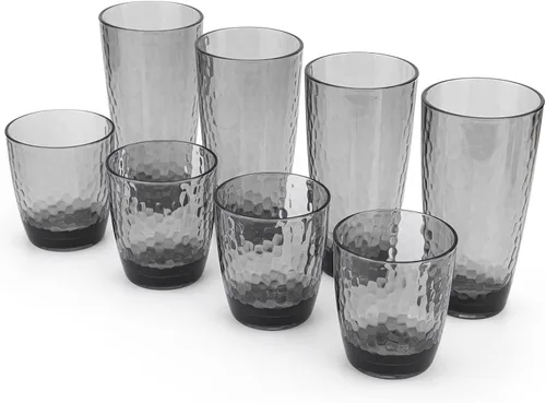 Vista 10 de KOXIN-KARLU Vasos acrílicos de plástico martillados de 15 onzas y 26 onzas, juego de 8 vasos transparentes