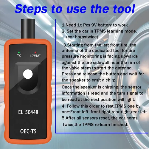 Vista 5 de TPMS Herramienta de reaprendizaje para GM, EL-50448 Herramienta de reinicio de activación del sensor de presión de neumáticos, accesorio