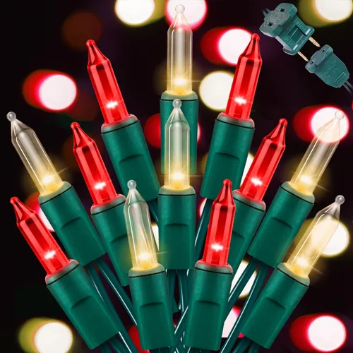 Vista 24 de LAMPHOME Guirnalda de luces LED de estrella roja, blanca y azul, 20 luces LED de hadas con cable transparente, 3 AA impermeables, 8 modos, luces
