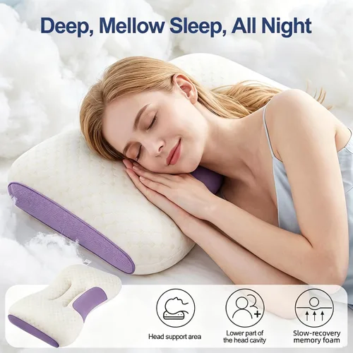 Vista 4 de Almohada cervical para el cuello para aliviar el dolor, soporte para el Morado
