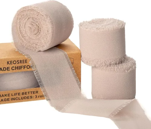 Vista 15 de KEOSREE 3 Rollos de Cinta de Gasa Negra Hecha a Mano, 1.5" x 21 Yardas Cintas de Seda con Flecos Deshilachados (3 Rollos *7 Yardas) para Envolver
