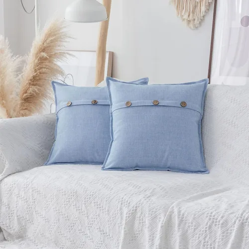 Vista 25 de Home Brilliant Juego de 2 fundas de almohada decorativas con botones, fundas de cojín de lino sintético texturizadas para cama, sofá, banco, 18 x 18