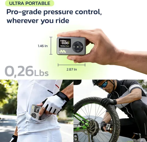 Vista 6 de Ventus Race Mini bomba de bicicleta, inflado rápido de 25 segundos, bomba de bicicleta con medidor - 120 PSI, bomba de neumáticos de bicicleta